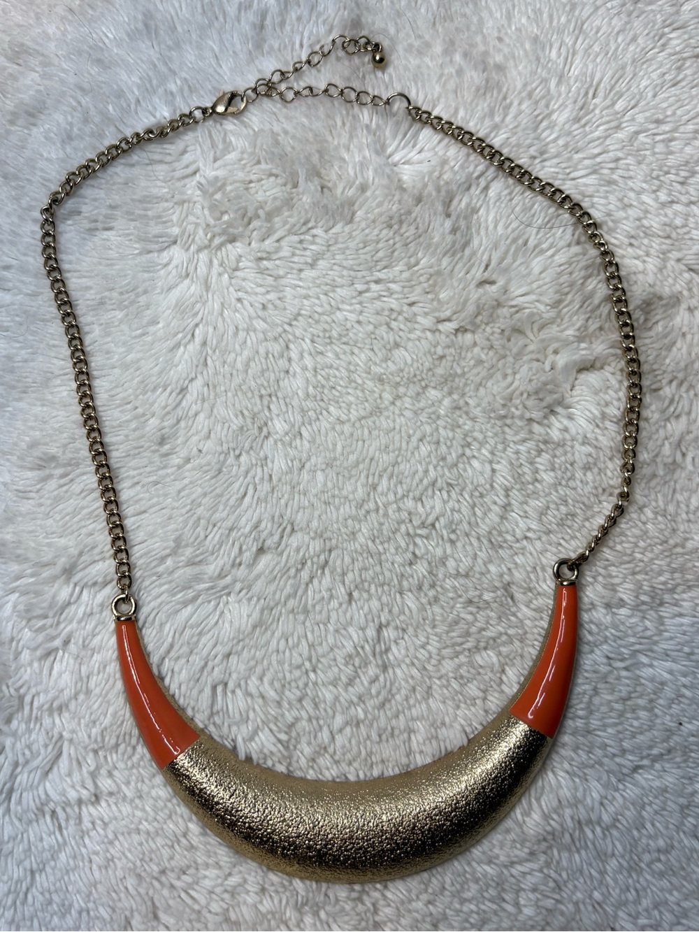 Gold and Coral Statement Crescent Necklace